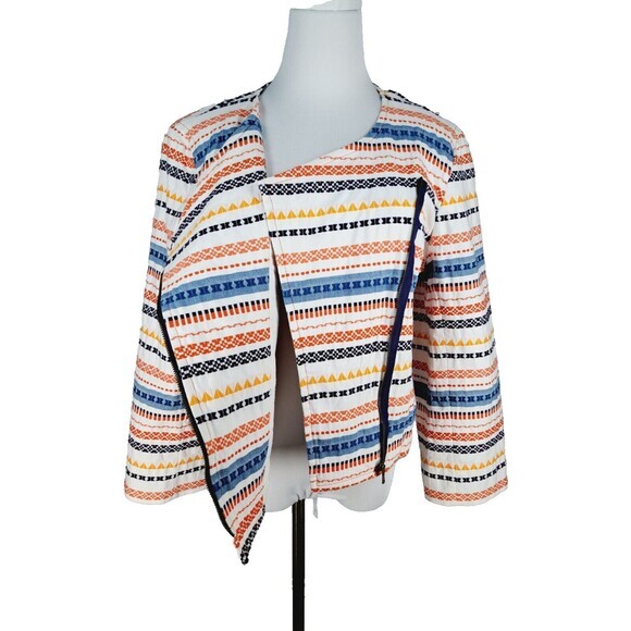 Trina Turk Beatrix‎ Embroidered Moto Zip up Jacket Blazer Coat Colorful Large 12 - Picture 10 of 11